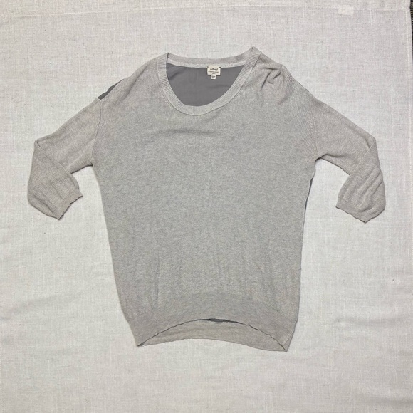 Wilfred Womens Small Gray Cashmere Silk Sweater with Sheer Back Panel 3/4 Sleeve - Picture 1 of 7